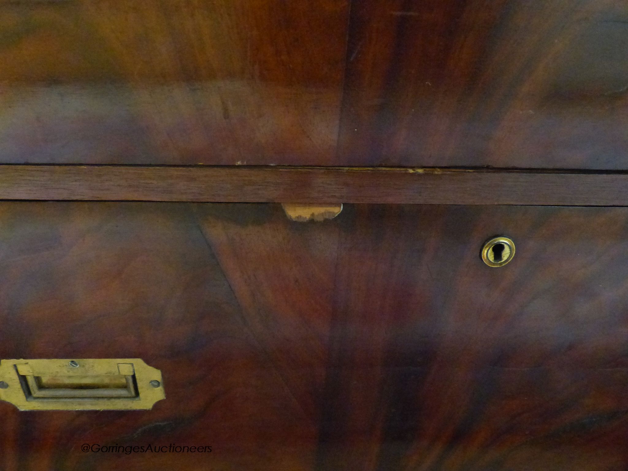 A Victorian style mahogany two part military chest, width 108cm depth 47cm height 100cm - Image 4 of 4