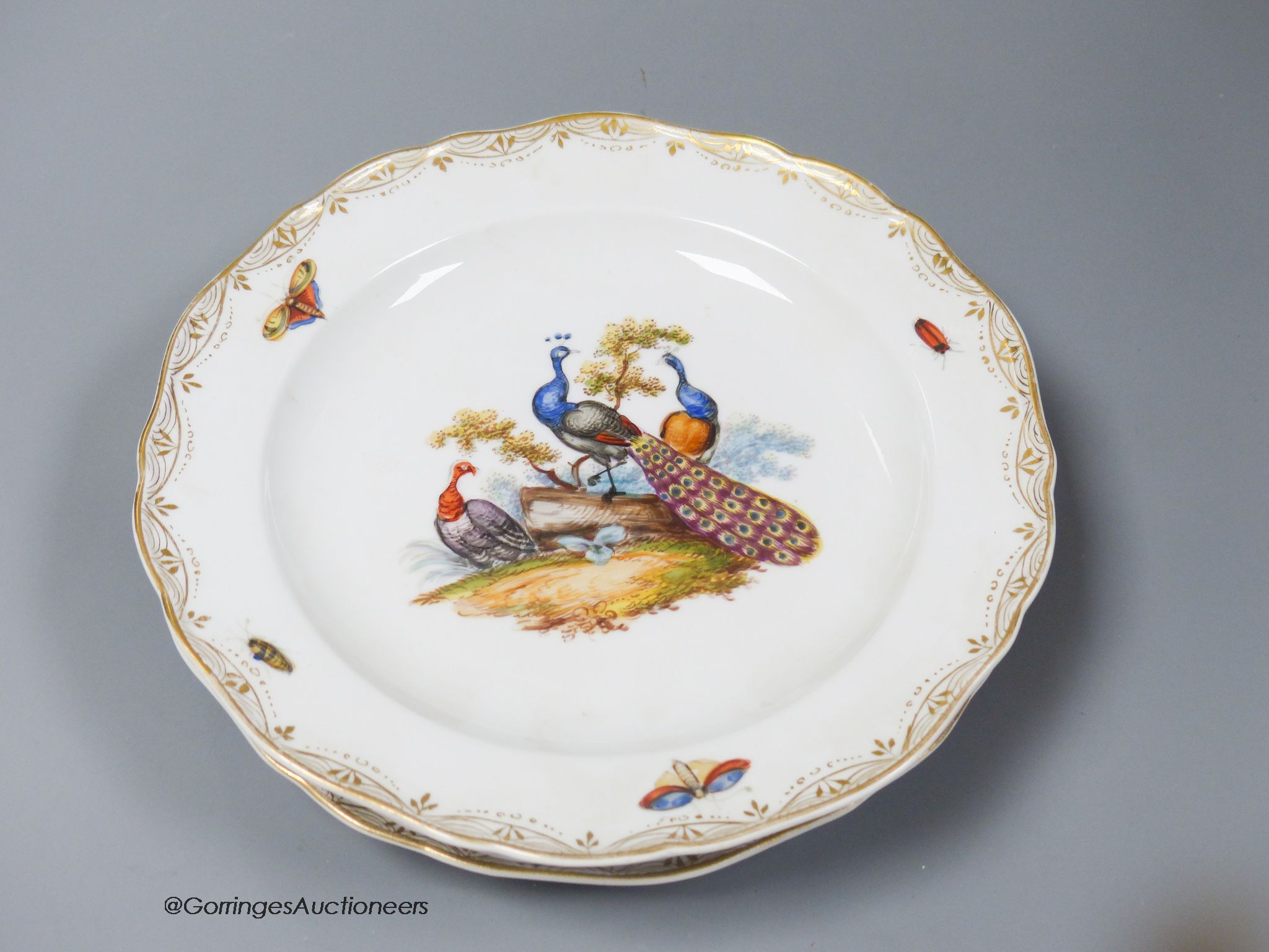 A set of six Meissen dessert dishes, painted with birds,factory seconds, 25.5cm diameter - Image 4 of 8