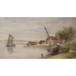 Samuel Standige Boden (1826-1882), watercolour, Estuary scene, signed and dated 1873, 16 x 28cm