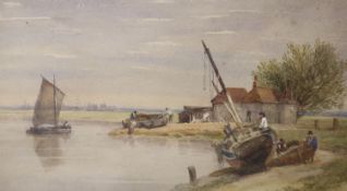 Samuel Standige Boden (1826-1882), watercolour, Estuary scene, signed and dated 1873, 16 x 28cm