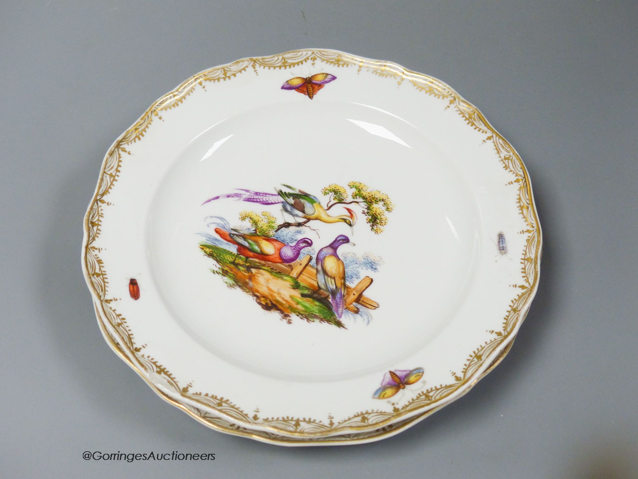 A set of six Meissen dessert dishes, painted with birds,factory seconds, 25.5cm diameter - Image 5 of 8