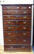 A George III mahogany chest of eight drawers. W-89, D-47, H-142cm.