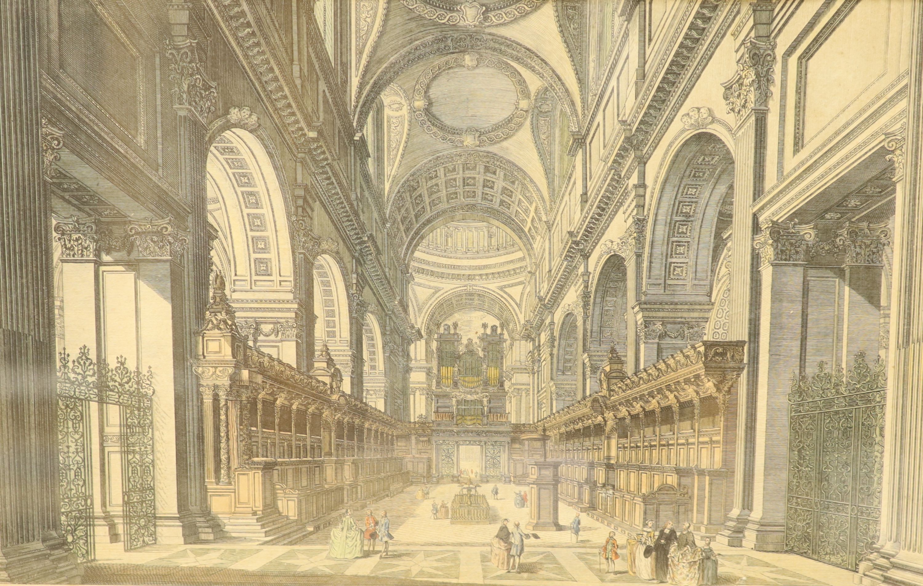 Four assorted 18th century hand coloured engravings of St Paul's Cathedral after Cole and Bowles, - Image 4 of 5