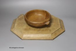 A Mouseman octagonal cheese board, 30cm, and a small Mouseman bowl, 15cm
