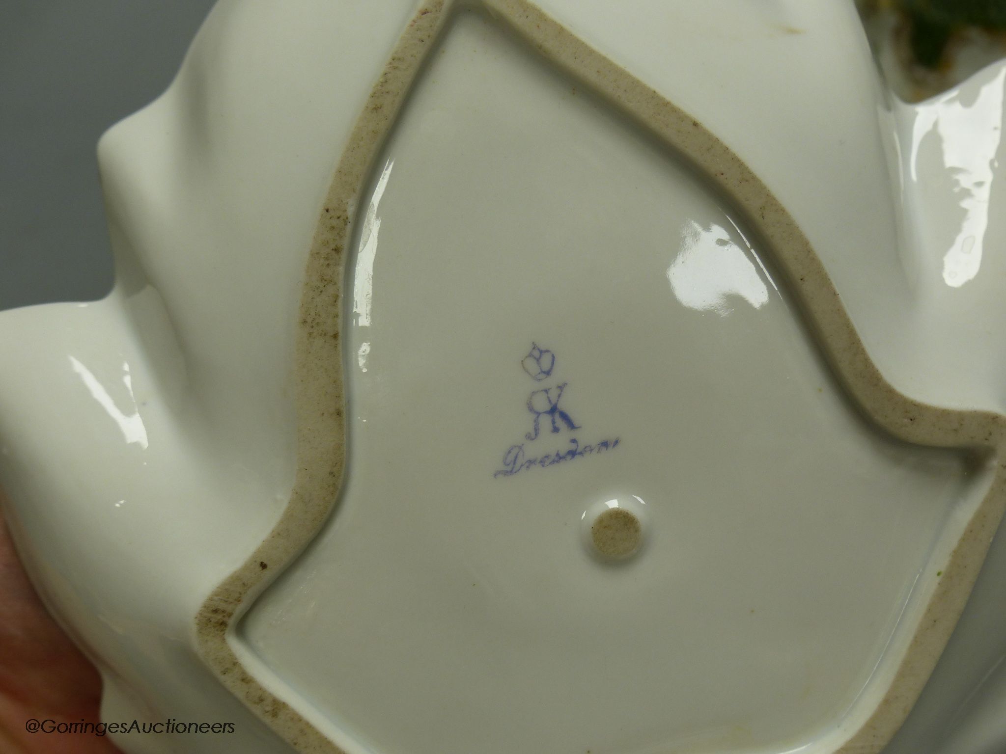 A pair of Dresden porcelain inkwells, length 19cm - Image 3 of 6