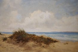 William Langley (1852-1922), oil on canvas, Sand dunes along the coast, signed, 50 x 75cm