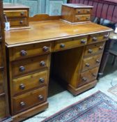 A Victorian mahogany pedestal desk marked Amice Hotton, Jersey, length 122cm, depth 54cm, height