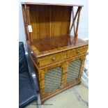 A regency style small rosewood chiffonier with raised panelled back, W-80, D-49, H-135.