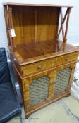A regency style small rosewood chiffonier with raised panelled back, W-80, D-49, H-135.