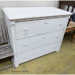 A 19th century Hungarian painted pine three drawer chest. W-126, D-61, H-109