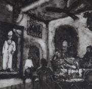 Peter Spens (20th C.), monotype on paper, Bissau Palace Hotel, Jaipur 1992, signed and dated 1/1,
