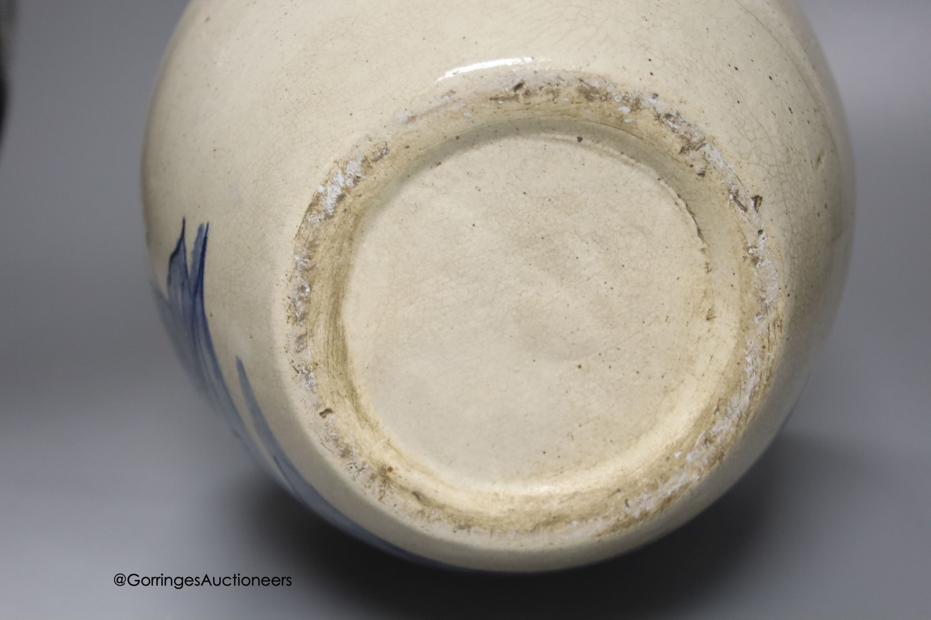 A tin-glazed terracotta barber's bowl dated 1819, a large ovoid eathenware ‘Taback’ jar and three - Image 10 of 10