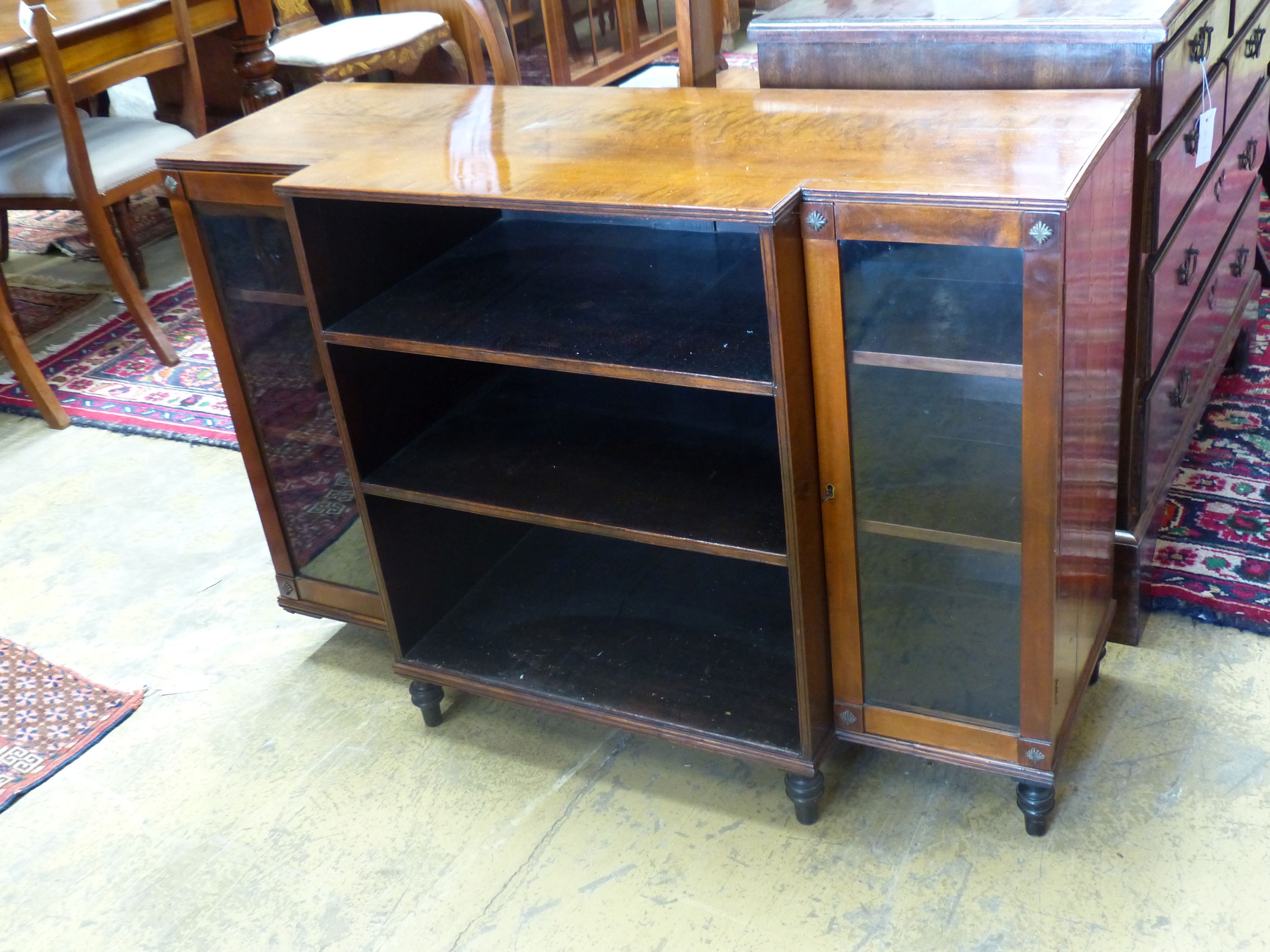 A Regency style mahogany and satinwood dwarf breakfront bookcase, width 112cm, depth 42cm, height - Image 2 of 3