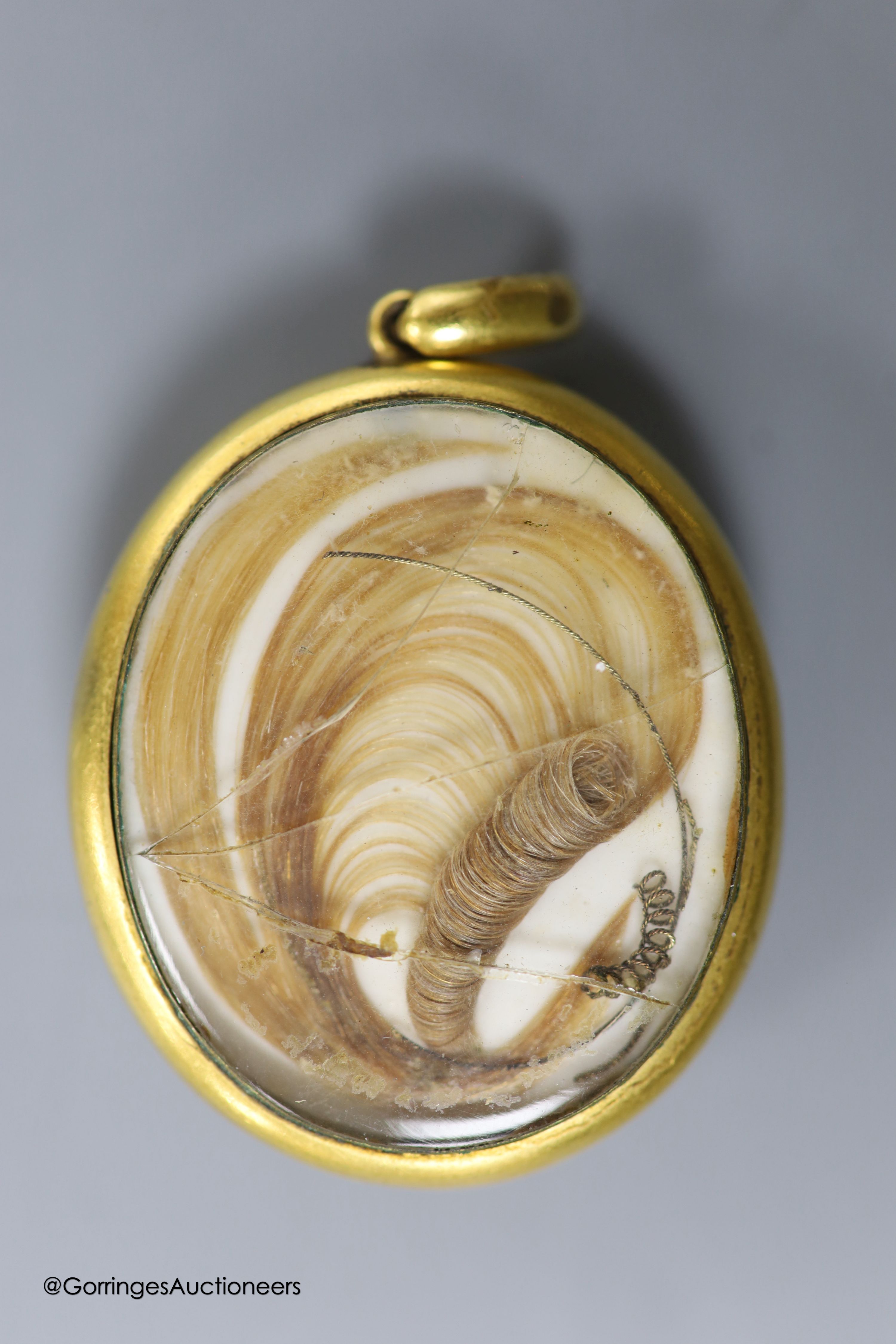 A Victorian yellow metal mounted glazed oval pendant, with miniature portrait of a young lady and - Image 7 of 7