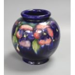 Moorcroft pansy pattern globular vase, 15.3cm high