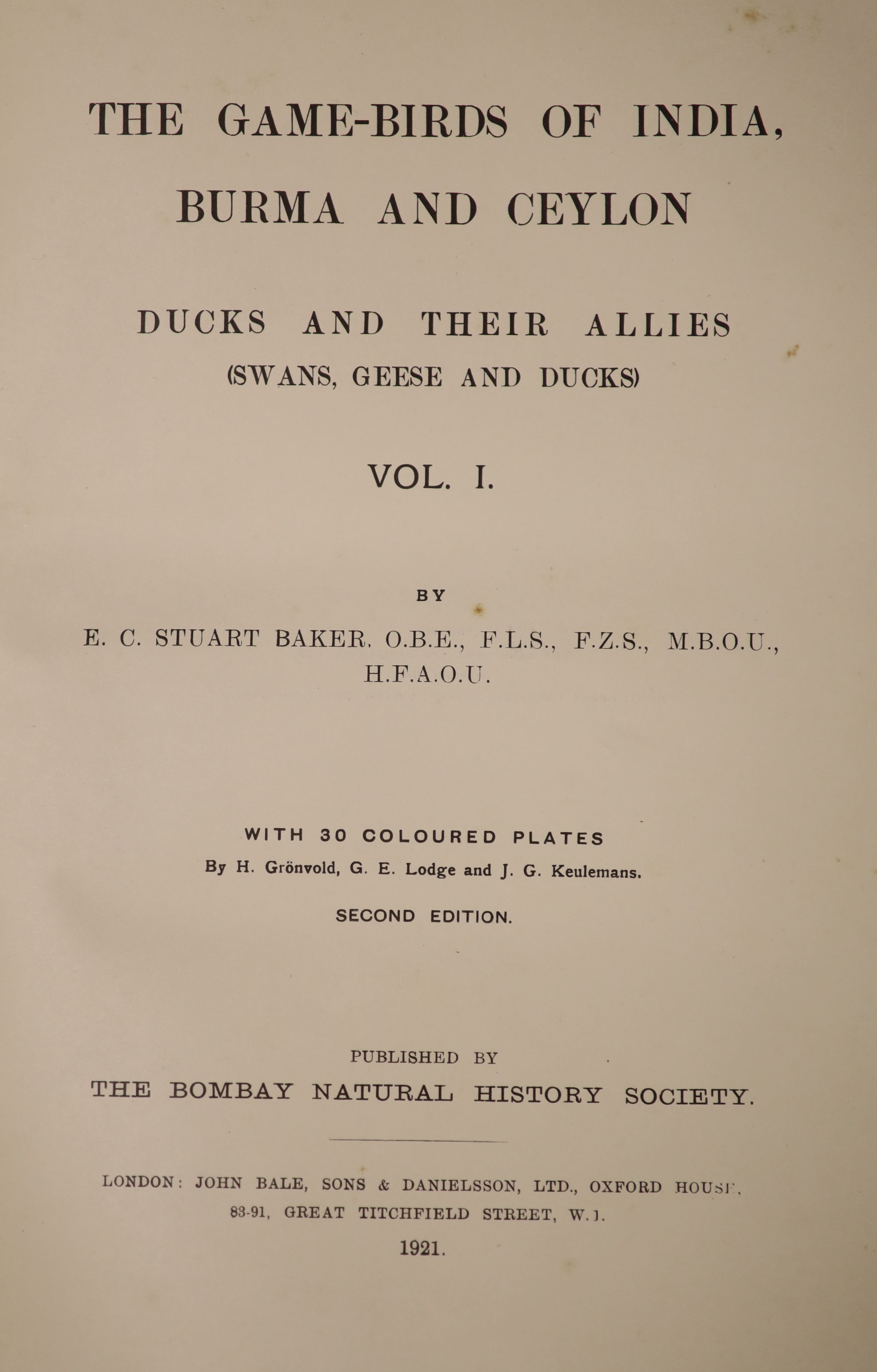 ° Baker, Edward, Charles, Stuart - The game-birds of India, Burma and Ceylon, 3 vols. qto, (vols, - Image 3 of 6