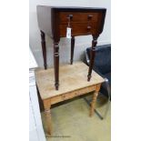 A Victorian mahogany drop leaf work table and a pine side table