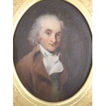 Early 19th century English School, oil on wooden panel, Portrait of a gentleman wearing a brown