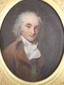 Early 19th century English School, oil on wooden panel, Portrait of a gentleman wearing a brown