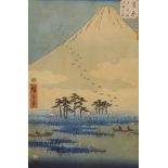 Japanese School, woodblock print, View of Mount Fuji, 34 x 22.5cm