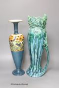 A Royal Staffordshire pottery peacock vase, height 38cm and an Austrian Julius Dressler earthenware