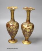 A pair of Forresters Aesthetic period gilded earthenware vases, 27cm