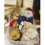 A Deans Jo Greeno bear with Deans limited edition bears; Boyds rabbit and an American comic cat,