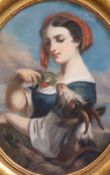 Attributed to Theodore Fantin-Latour (1805-1872) Neapolitan woman feeding flowers to a goat 30.5 x