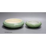 Two celadon crackle glaze brush washers, diameter 21cm