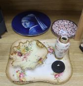 A Doulton tray, a Royal Worcester blush shell dish, 22cm, a Dutch charger and Satsuma vase and two