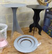 Bill Gill - a group of laser cut powder coated steel items, two lamp tables, a fruit bowl and a