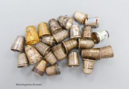 A collection of silver thimbles including a silver Charles Horner thimble