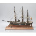 A late 19th century scratch built model of an ice breaker ship, length 48cm