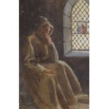 William Tatton Winter (1855-1928), watercolour, Monk seated beside a window, monogrammed, 24 x 17cm