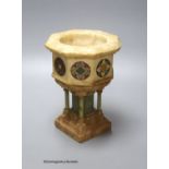 A mid 19th century Italian inlaid marble travelling baptismal font, height 18.5cm