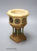 A mid 19th century Italian inlaid marble travelling baptismal font, height 18.5cm