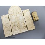 A carved ivory triptych, early 20th century and a carved ivory cover