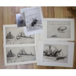 Nelson Dawson (1859-1941), a group of 12 unframed etchings, shipping at sea and coastal scenes;'HMS