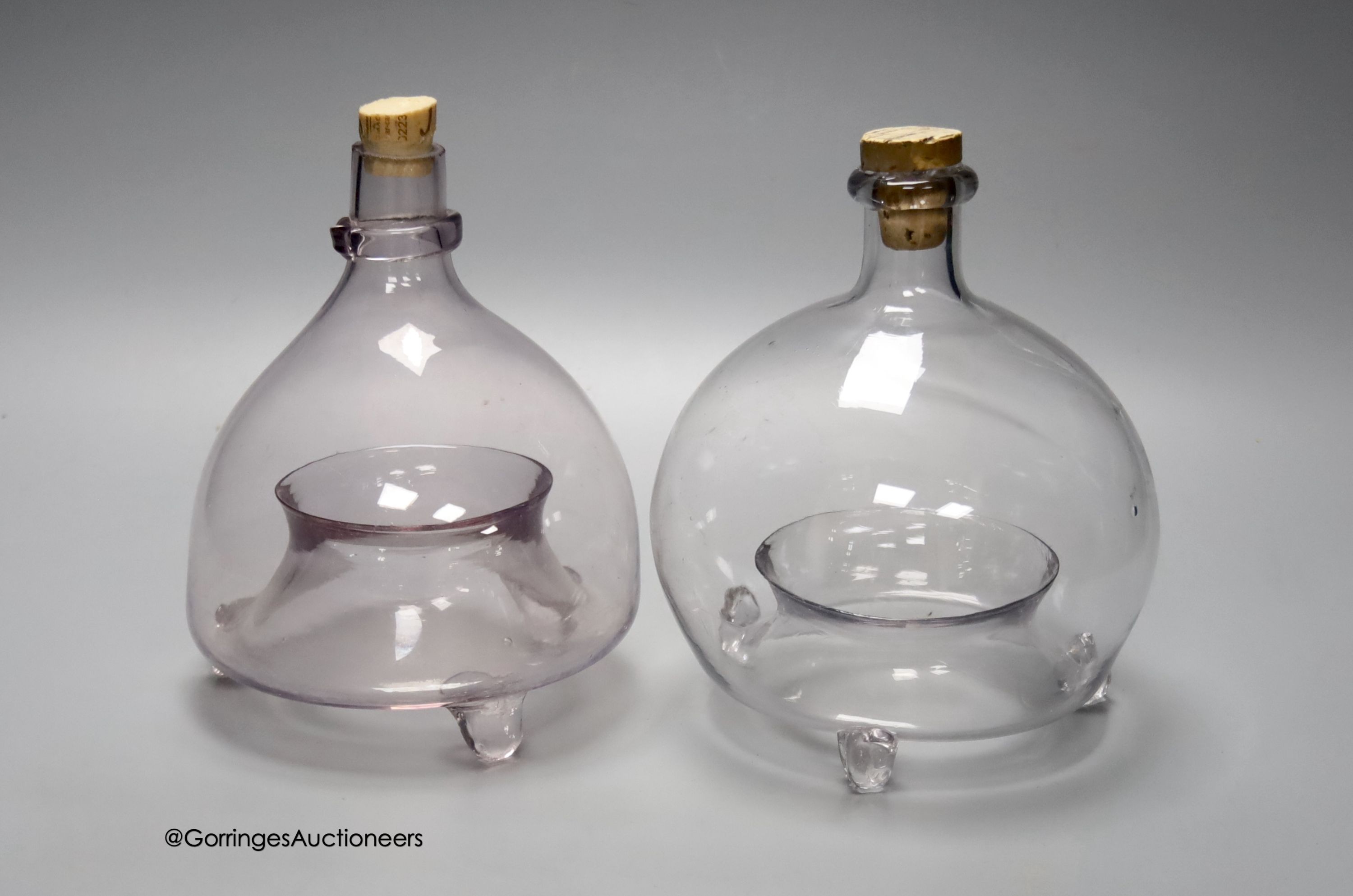 Two Georgian glass wasp traps, tallest 17cm - Image 2 of 2