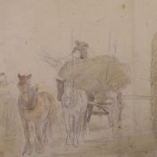 Nathaniel Hughes John Baird (1865-1936), watercolour, Haymaking, carting and stacking, COA verso,