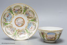 An unusual Chinese famille rose tea bowl and saucer, 18th century, saucer diameter 14cm