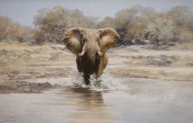 Tony Butler (1945-), oil on canvas, Bull elephant, signed, 71 x 108cm