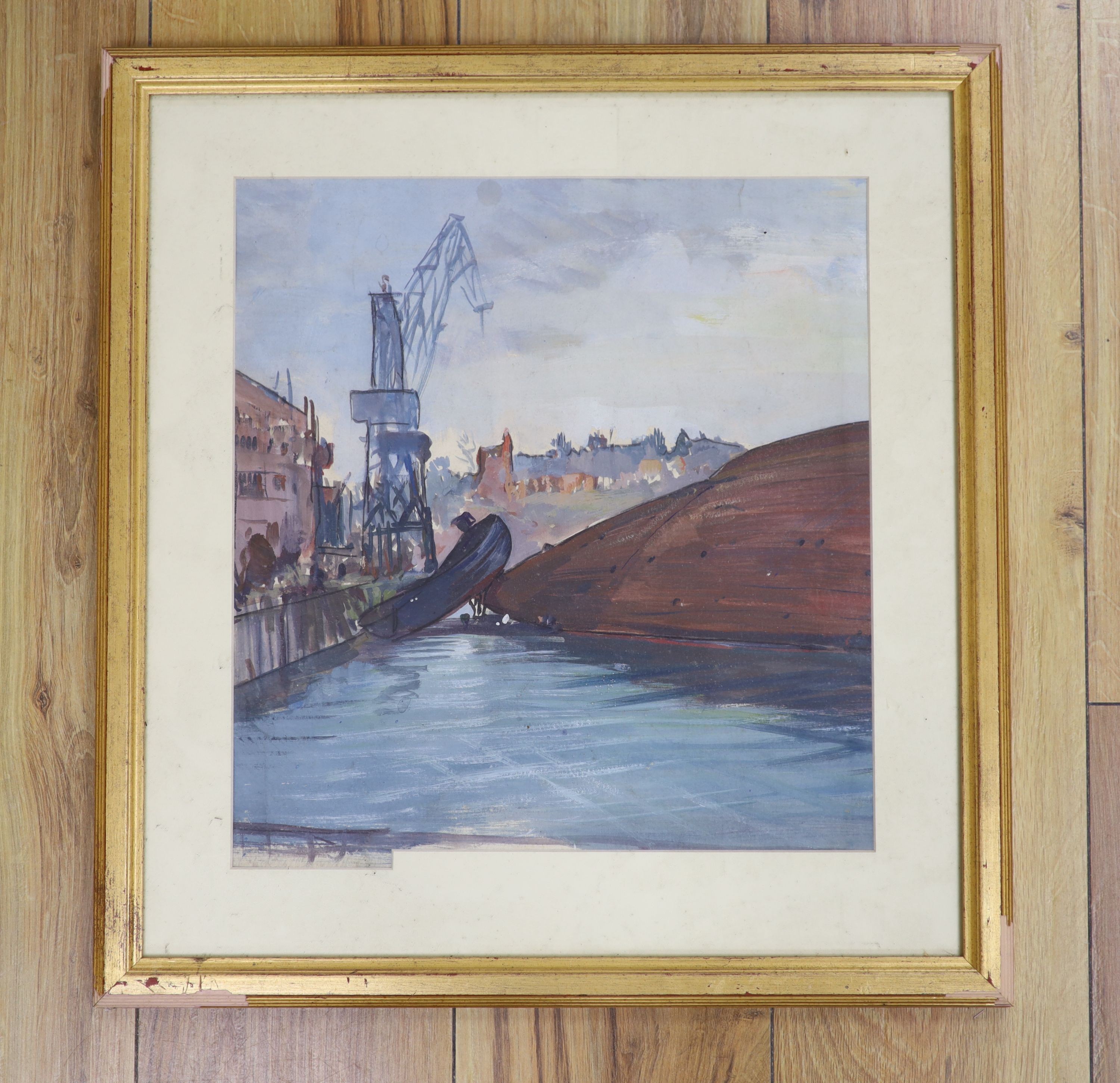 Charles Cundall (1890-1971), watercolour, Dockyard scene, unsigned, 34 x 32cm - Image 2 of 2