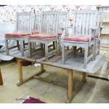 A weathered rectangular teak extending garden table, 220cm extended, width 110cm, height 74cm and