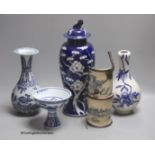 Five Chinese blue and white vessels, tallest 32cm