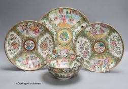 Three 19th century Chinese famille rose dishes and a bowl, 25cm