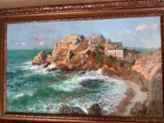 Daniel Hernandez Morillo (1856-1932), oil on canvas, House at Plage de Trestrignel, Brittany,