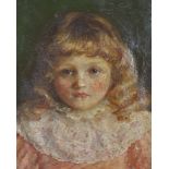 English School c.1890, oil on canvas, Portrait of a child, indistinctly signed, 25 x 21cm
