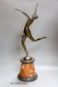 After B. Zach. An Art Deco style bronze figure modelled as a dancer, on a marble base, overall