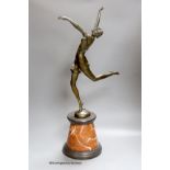 After B. Zach. An Art Deco style bronze figure modelled as a dancer, on a marble base, overall